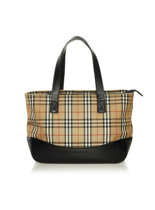 Burberry Classic Check Tote Bag with Black Leather Trim