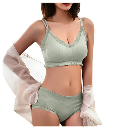 

Intimates Women s Plain Color Lace Bra Set Underwire Cross Back Underwear Set Nylon blend no underwire sports bra Green