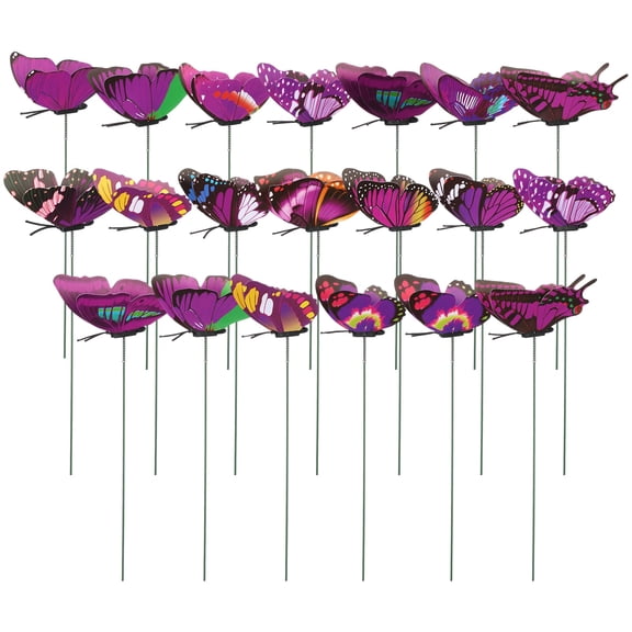 Uxcell 20pcs Butterfly Stakes, Butterfly Garden Decoration Waterproof Artificial Butterflies Stick Plant Stakes for Indoor Outdoor Christmas Yard Decor, Purple
