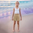 thumbnail image 4 of Fesfesfes Linen Blend High Waist Shorts for Kids Girls 4-14 Years Smocked Casual Summer Shorts Loose Wide Leg Comfortable Playwear(Beige,6 Years), 4 of 6
