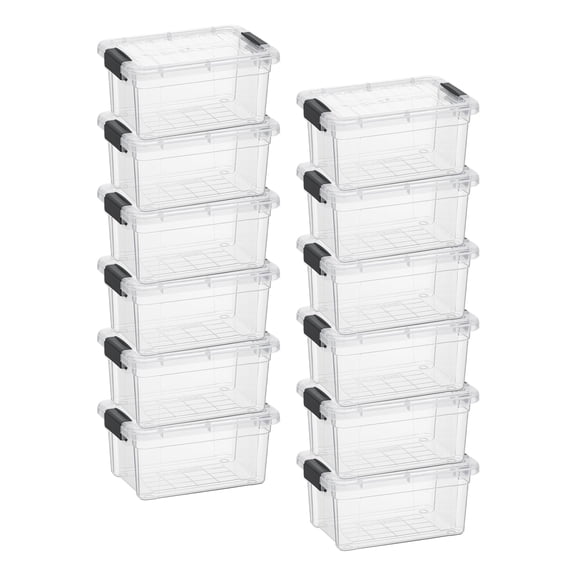 Superio Clear Storage Boxes with Lids, Plastic Container Bins for Organizing, Stackable Crates, BPA Free, Non Toxic, Odor Free, Organizers for Home, Office, School, and Dorm, 1.85 Quart, 12 Pack