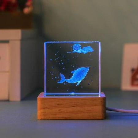 

Wooden Led Light Display Base 3D Crystal Ball Stand Lamp 7 Color Night Light