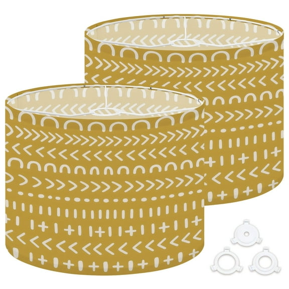 Lamp Shades Set of 2 Easy Assembly Hand drawn abstract inspired by tribal african mud cloth Drum Lampshades for Table Lamps Floor Lamps Pendant Light 13"x13"x10" Replacement Lamp Shade