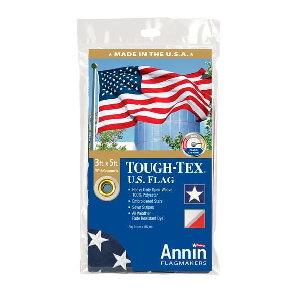 Annin Flagmakers 3' x 5' Tough-Tex U.S. American Flag, width 36.0 in x length 60.0 in