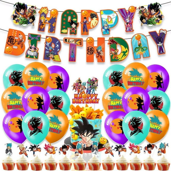 T&S Dragon Anime Z Character Theme Birthday Party Supplies Set Banner Cake Topper Cupcake Toppers Balloons