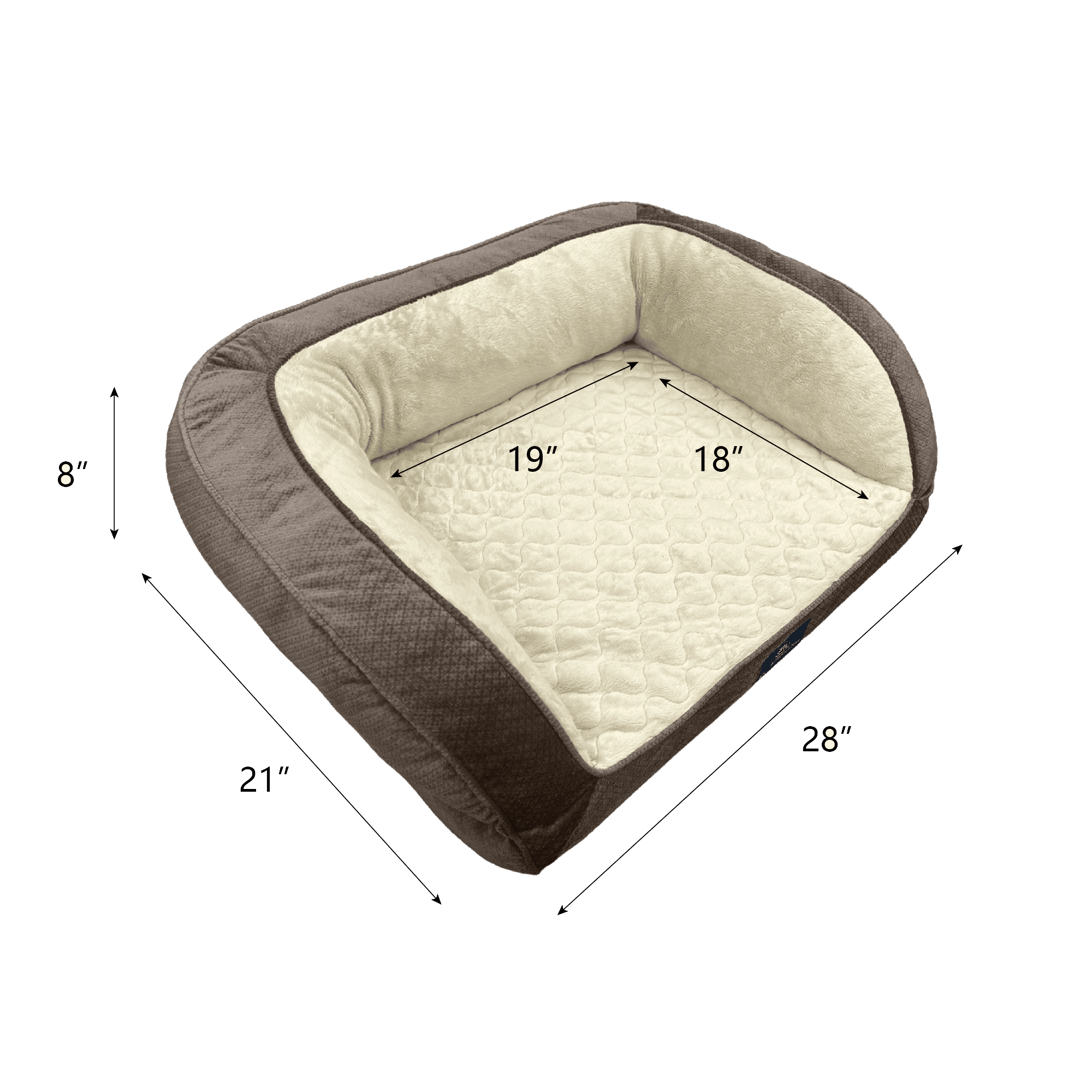 Serta Quilted Orthopedic Bolster Couch Cat & Dog Bed, Mocha, Small
