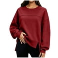 thumbnail image 2 of XRoczxe Women Crew Neck Oversized Sweatshirt Long Sleeve Raglan Top Side Split Hem Wrinkle Resistant Soft Casual Layering Pullover Multiple Fresh Solid Colors, 2 of 7