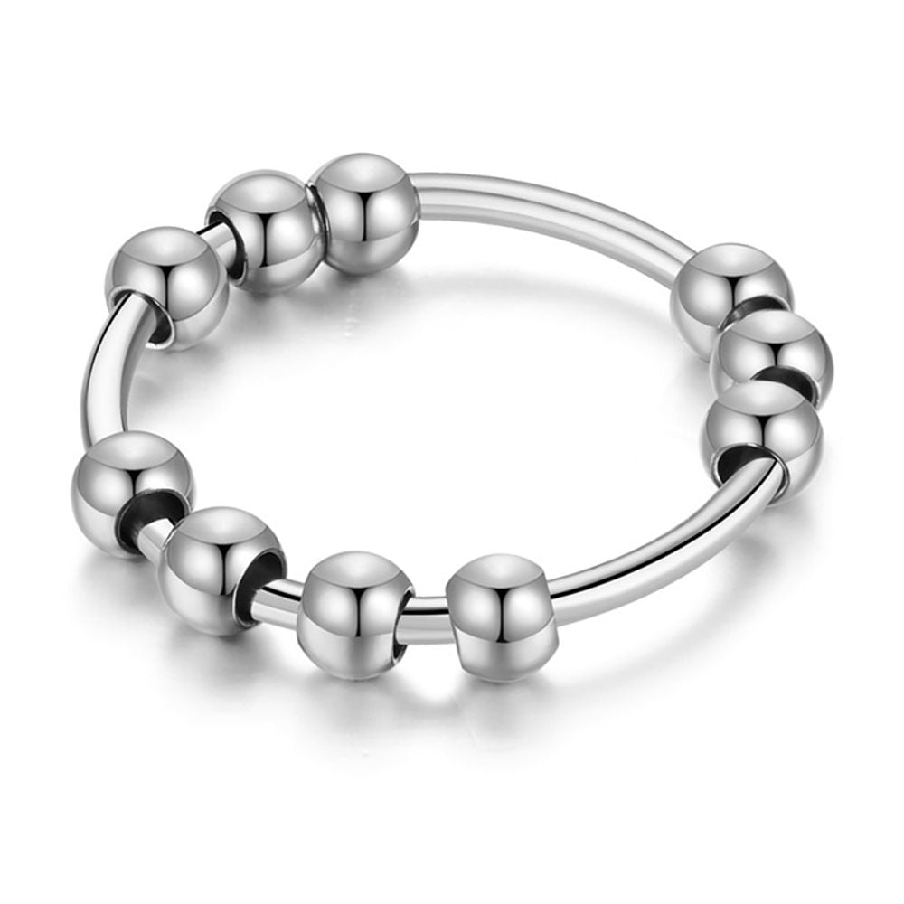 Fidget Anxiety Ring for Women 14K Yellow Gold Spinner Rotate Beads Anti-Stress Rings For Men Jewelry