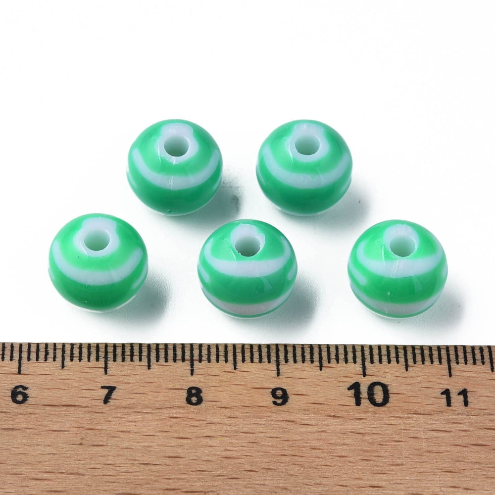 500g Opaque Striped Acrylic Beads Round Green 11.5x10.5mm Hole: 2.5mm about 549pcs/500g