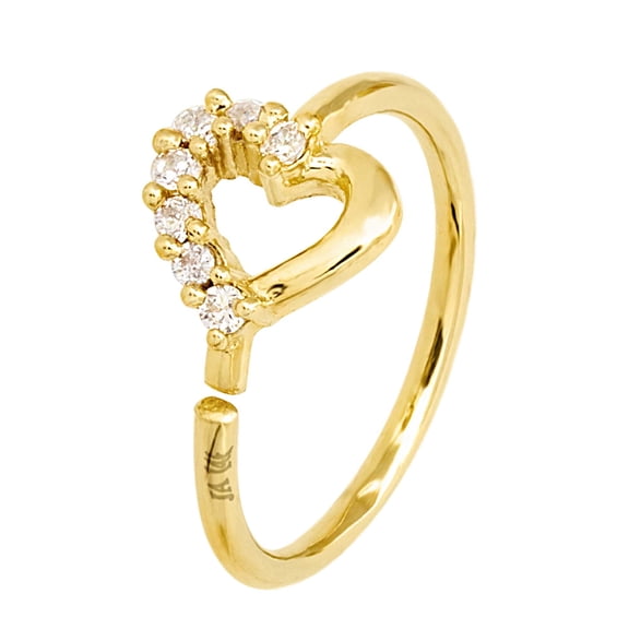 20G 14K Yellow Gold Heart-shaped Nose Hoop Ring Twist-open 5/16"(8mm) Womens Nose Ring CZ Stones 14KNH36HRT-CZYG