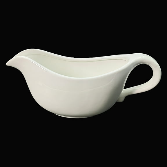 White Porcelain Gravy Boat, 24 Oz Large Capacity Sauce Server with Ergonomic Handle, Elegant Modern Design, Dishwasher Safe, 9.44 x 3.9 Inch