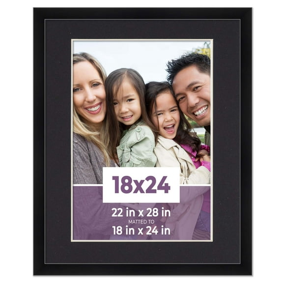 18x24 Frame Black With Black Picture Mat For 18x24 Photo - Black 22x28 Frame To Display Print or