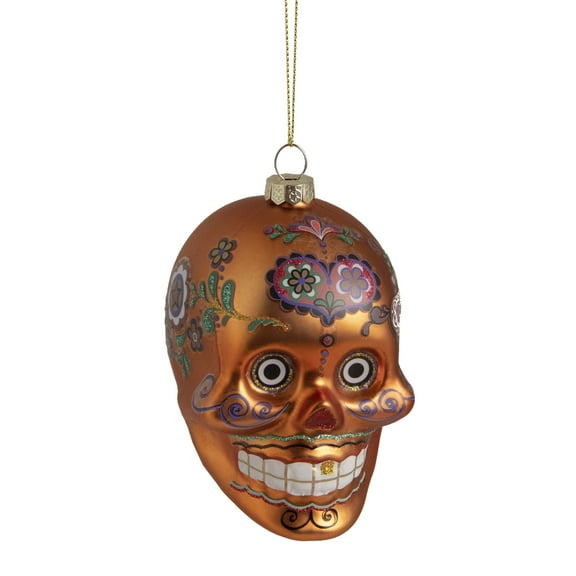 Northlight 4" Day of the Dead Glitter Embellished Skull Ornament - Orange