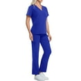thumbnail image 2 of WULMLEO 2 Piece Scrub Sets for Women V Neck Petite Scrubs Outfits Medical Short Sleeve Trendy Nursing Workwear Shirts and Joggers Stretch Spring Soft Comfortable Nurse Uniform Blue S, 2 of 4