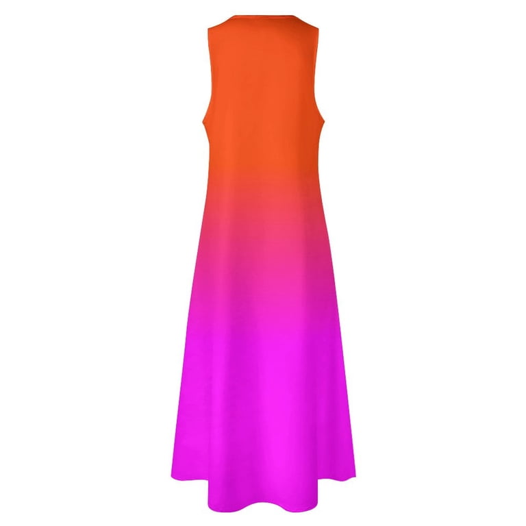 Neon Orange and Hot Pink Ombre Shade Color Fade Long Dress Dress for girls  Dresses gala wom's fashion dresses Dress - Walmart.com