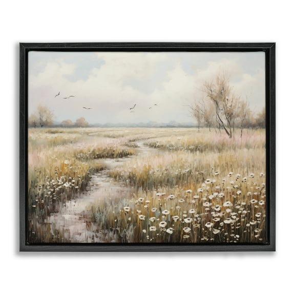 Stupell Industries Wildflowers by Rural Path Landscape & Nature Painting Black Floater Framed Canvas Art Print Wall Art, 21 x 17