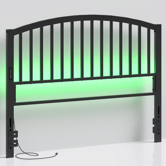 Garmic 46.76” High Queen Size Metal Headboard with LED Light & Charging, Height Adjustable Metal Platform Bed Headboard for Bed Frame - Black
