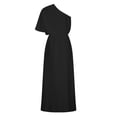 thumbnail image 5 of Mujeres verano sexy un hombro sólido suelto medio hendidura dobladillo manga vestidos Fridja  bnh6990, 5 of 5