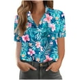 thumbnail image 2 of HaoXianJian Women's Hawaiian Button Up Shirts Casual Short Sleeve Going Out Tops Floral Tropical Print V Neck T-Shirt Summer Blouse Tunic Top Beach Tshirt Plus Size L-5X, 2 of 6