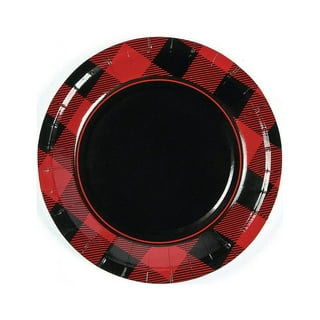  DECORLIFE Large Christmas Plates Serves 24, Christmas Paper  Plates, Cups, Buffalo Plaid Napkins, Cutlery Included for Xmas Party, Total  168PCS : Health & Household