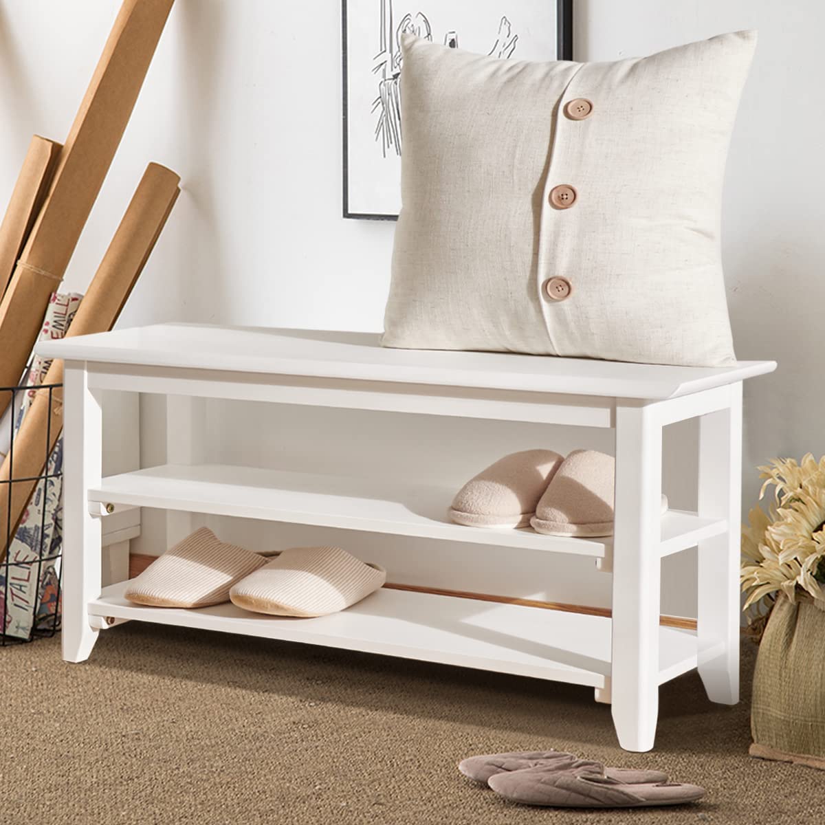 GUAIPOU Shoe Bench with Storage for Entryway, 39", Small Shoe Rack