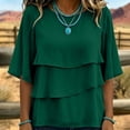 thumbnail image 6 of SETOOFF Womens 3/4 Length Sleeve Tops Chiffon Blouses Round Neck Multi Layer Ruffle Flare Sleeve Loose Casual Shirts Women Spring Summer Office Daily Outfit, 6 of 7