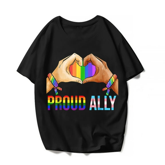 Rainbow Transgender Gay Lesbian Pride Ally LGBTQ T-Shirt Graphics Tops For Women Men Gift Party Casual Crew Neck Shirts Tee Black Small