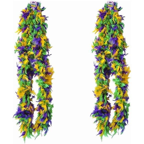 4E's Novelty 2 Pcs Mardi Gras Feather Boas (6 ft), Costume Accessories for Parties