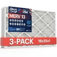 thumbnail image 1 of BNX 16x25x1 MERV 13 Air Filter 3 Pack - MADE IN USA - Electrostatic Pleated Air Conditioner HVAC AC Furnace Filters - Removes Pollen, Mold, Bacteria, Smoke, 1 of 9