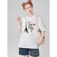 thumbnail image 1 of Women'S Casual Round Neck T-Shirt with Eiffel Tower Print, Polyester, Short Sleeve, Fashion Top, Regular Length, All Seasons, Knit Fabric, 1 of 7