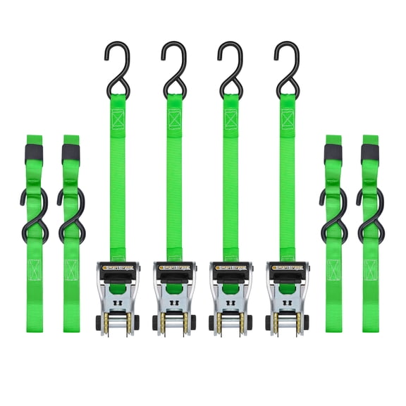 SmartStraps 1 in. x 20 ft. Green RatchetX Standard Duty Ratchet Tie Down Straps, Padded Handle, 500 lb. Safe Work Load - 4 pack