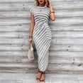 thumbnail image 2 of IFNWSV Longues Robes pour Femmes, Robe Longue à Rayures à Col Rond à Manches Courtes avec Taille à Nouer Style Décontracté Élégant, Robes pour Femmes Gris m, 2 of 6