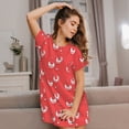 thumbnail image 3 of Balery Cartoon Rooster Camisón de manga corta con cuello redondo para mujer, cómodo y elegante., 3 of 6