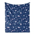 thumbnail image 1 of Blue Sky Soft Flannel Fleece Blanket, Abstract Saturn UFO Aliens Galaxy Planets Clouds on Dark Tone Background, Cozy Plush for Indoor and Outdoor Use, 60" x 80", Dark Sky Blue White, by Ambesonne, 1 of 6