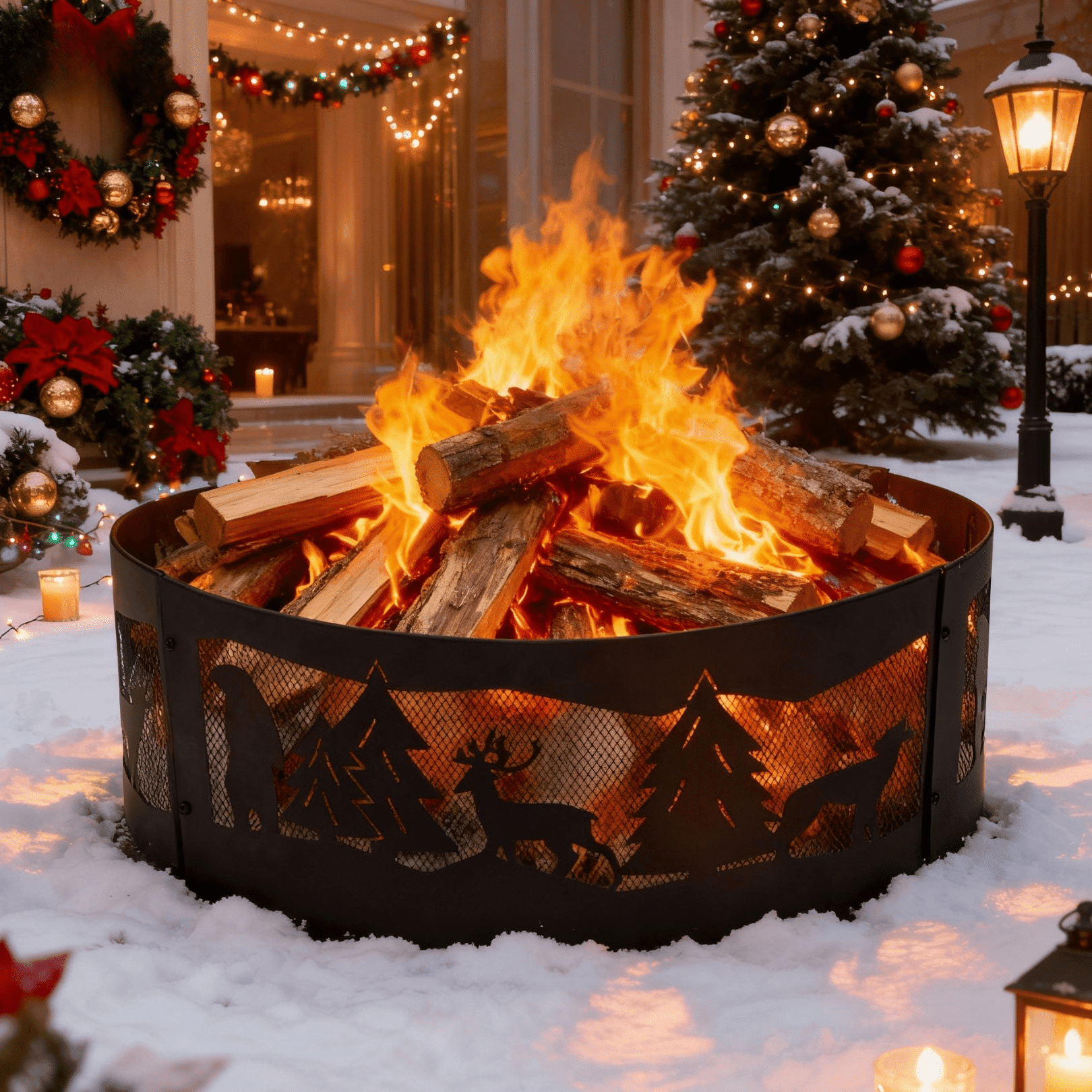 Vantana 36" Wood Burning Fire Pit Ring for Outdoor Bonfire Party Camping Backyards (Wildlife Version)