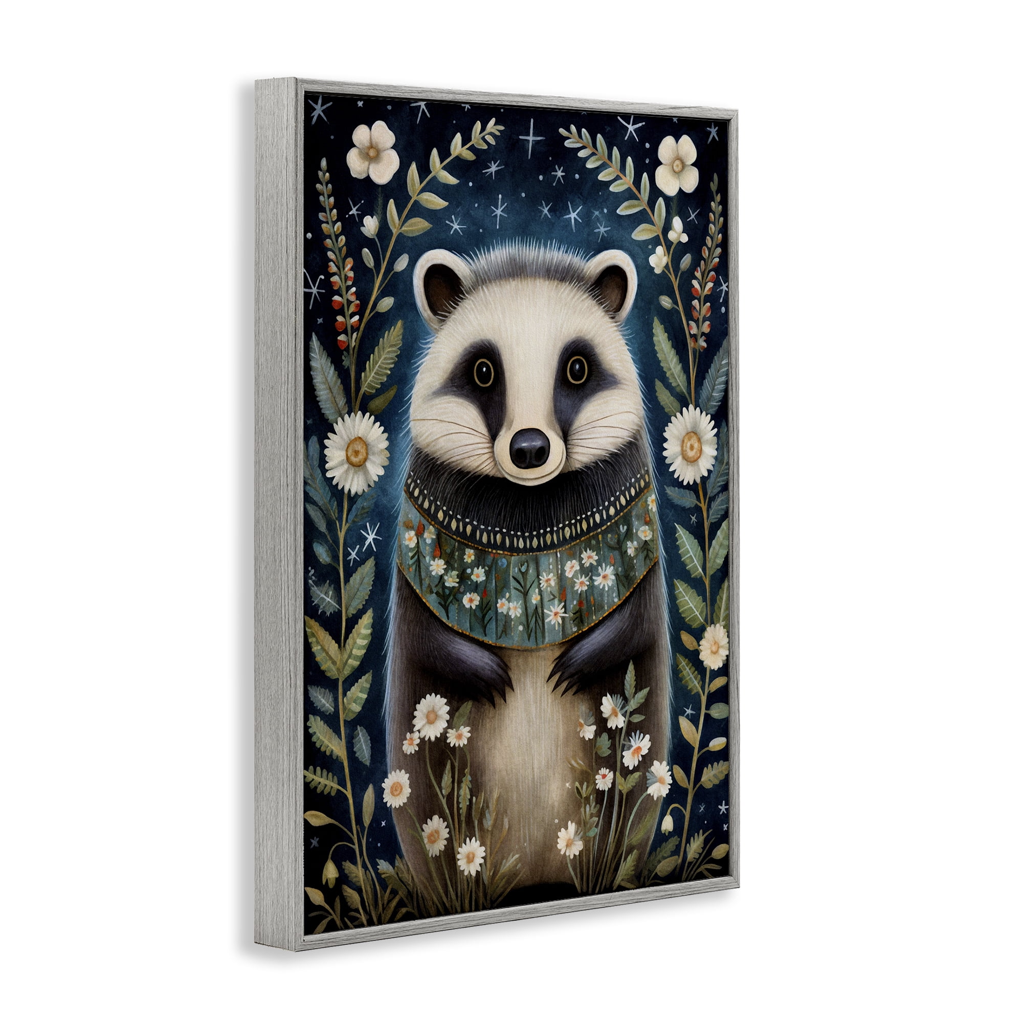 Stupell Industries Woodland Pattern Badger Animals & Insects Painting Gray Framed Art Print Wall Art, 16 x 24