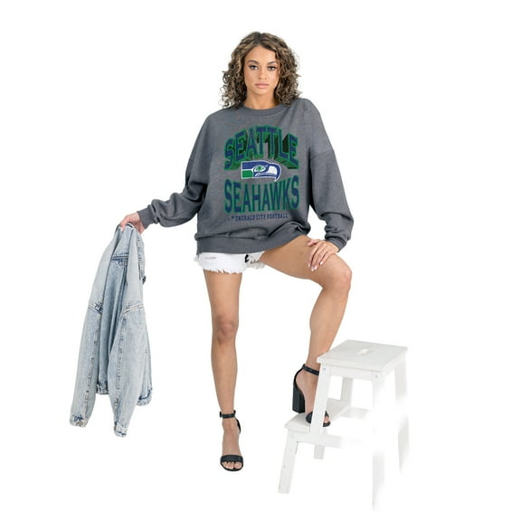 Women's Gameday Couture Charcoal Seattle Seahawks Long Weekends Oversized Premium Fleece Pullover Sweatshirt