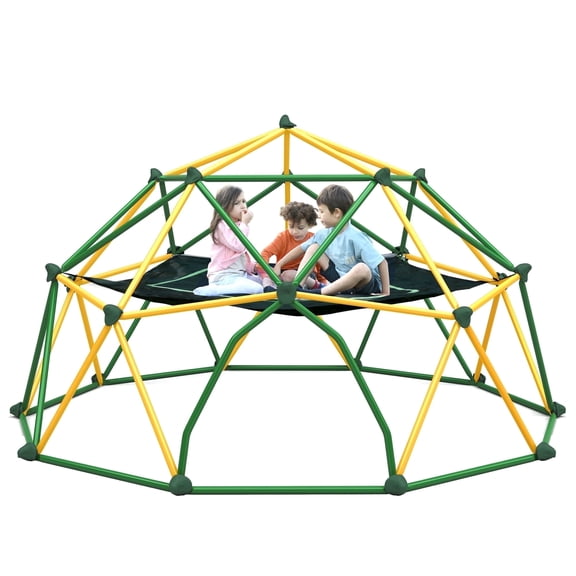 Kdymod 13FT Climbing Dome for Kids with Hammock,Geometric Dome Climber Jungle Gym Supports 1000 LBS, Outdoor Backyard Play for Kids 3-10 Years Old, Easy Assembly with Climbing Grips,Green,Yellow