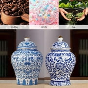 seebee Chinoiserie Blue White Ginger Jars, Porcelain Jar Tea Storage, Ceramic Decorative Ginger Jar with Lid, Chinoiserie Decor Blue and White Vase, Porcelain Vases Decor for Living Room, Bedroom