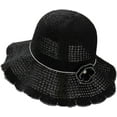thumbnail image 4 of CoCopeaunts Women Bucket Hat Hollow Out Solid Color Bucket Cap Collapsible Dome Basin Hat with Flower Hatband Ruffled Brim, 4 of 8