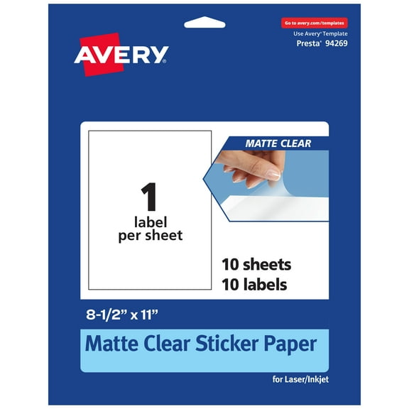 Avery Matte Clear Rectangle Labels, 8-1/2" x 11", 10 Total