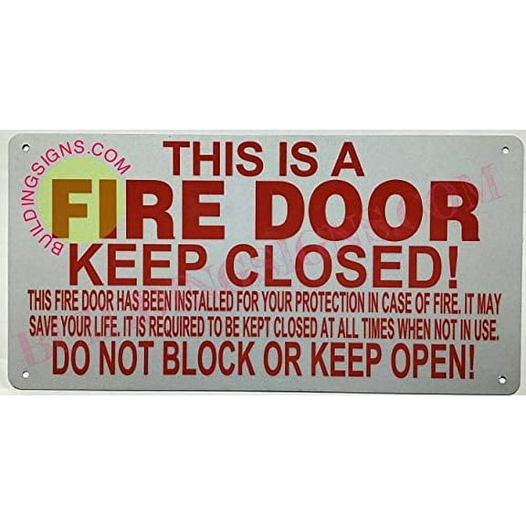 FIRE Door - DO NOT Block Sign (Reflective !!!, Rust Free-Aluminium, White, 6X12) (ref-2201)