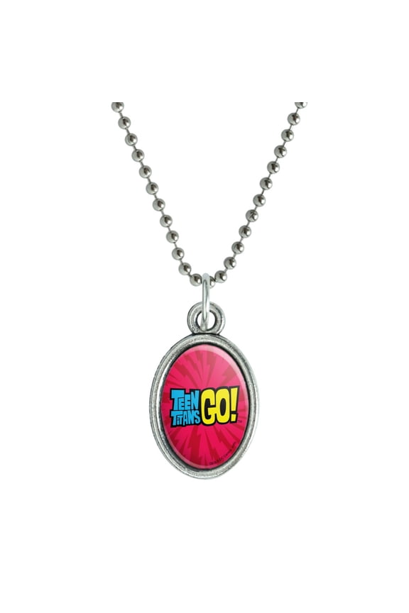 Teen Titans Go! Logo Antiqued Oval Charm Pendant with Chain