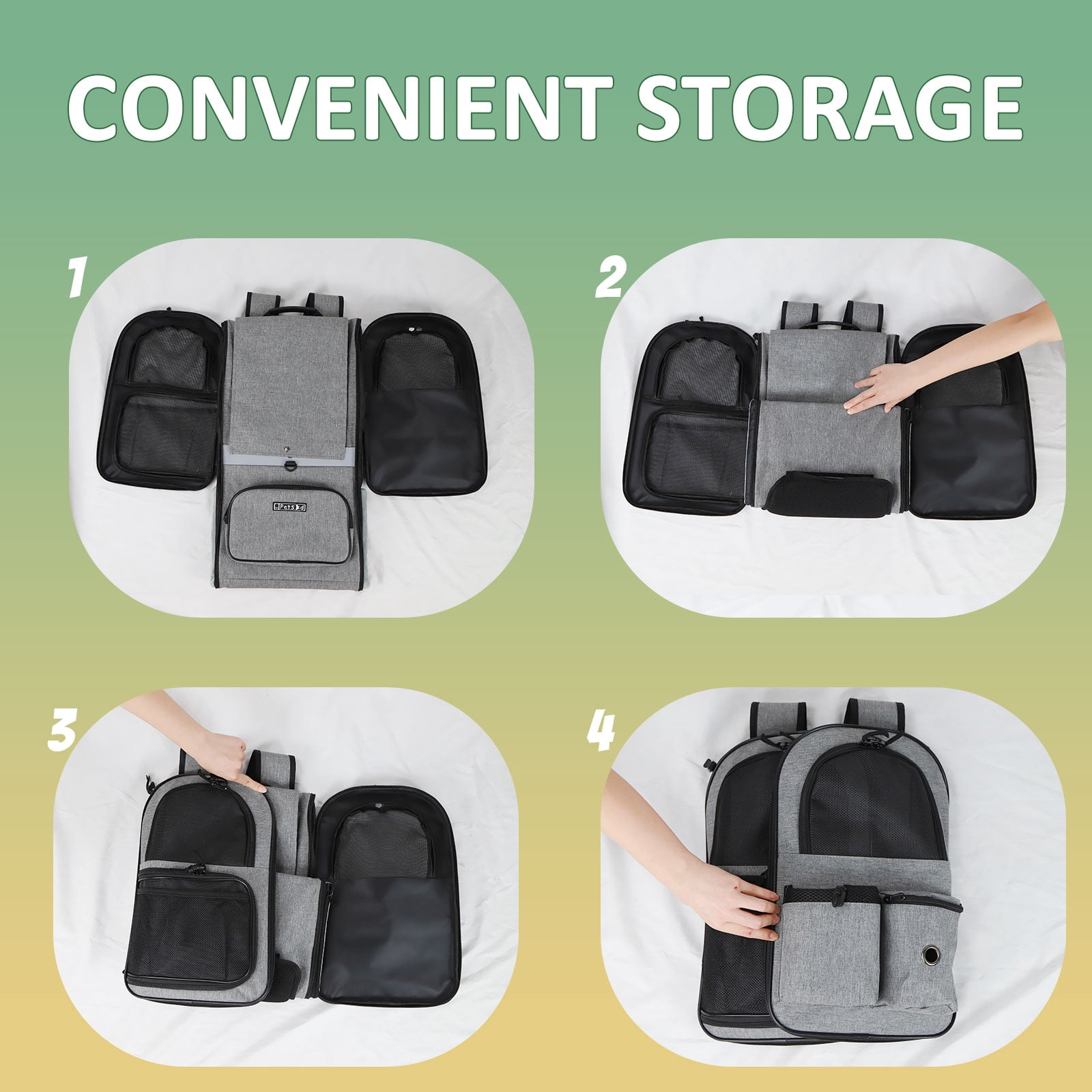 PETSKD Pet Carrier Backpack for Dogs Cats, 13x11x16.5 inches Outdoor Travel Backpack with with Safety Lock Zipperl, Large Space Foldable Backpack for Pets Under 20 lbs, Gray