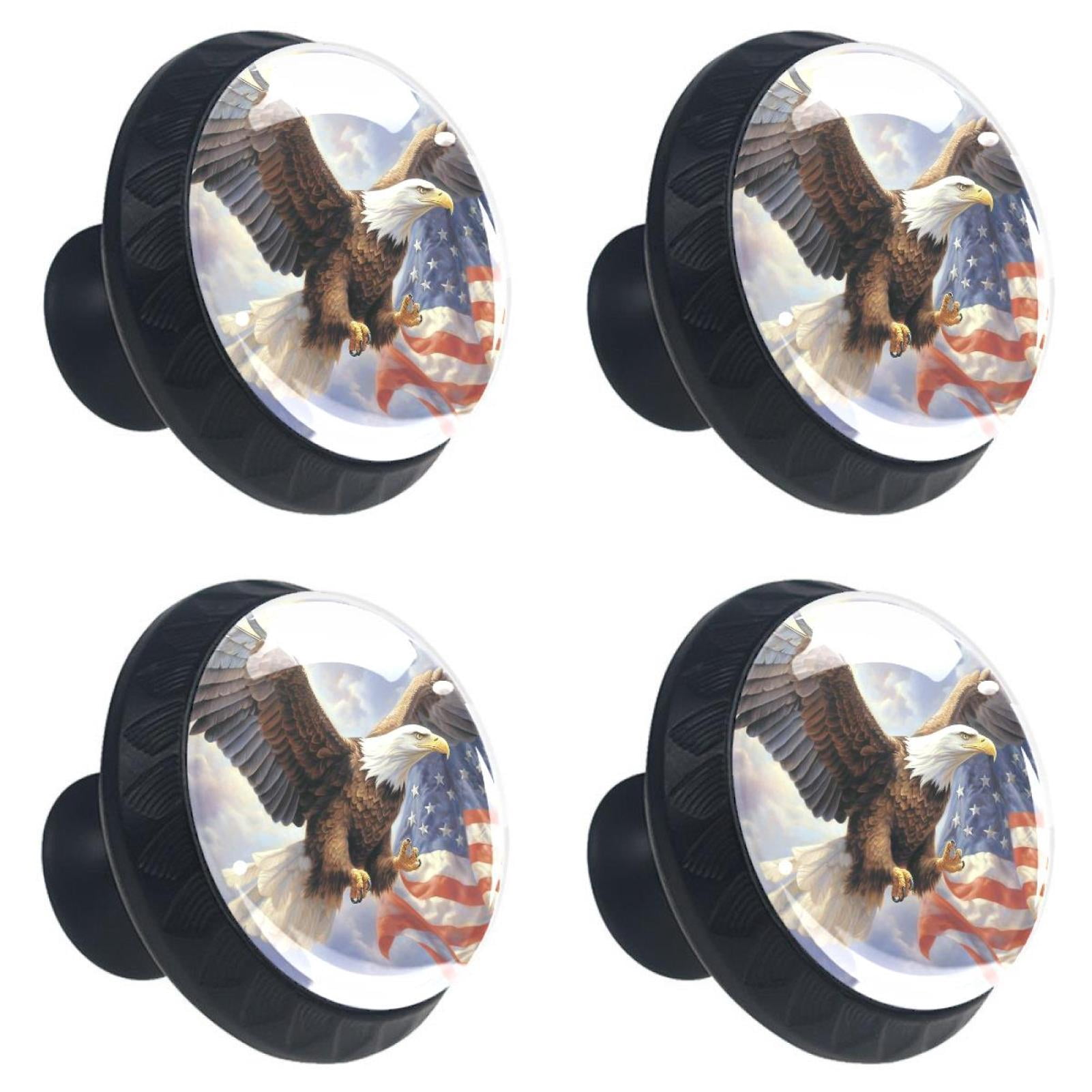 4 Pcs Eagle and American Flag Knobs for Kitchen Cabinet Cupboard Dresser Bookcase Drawer Pulls Handles Round Home Decor