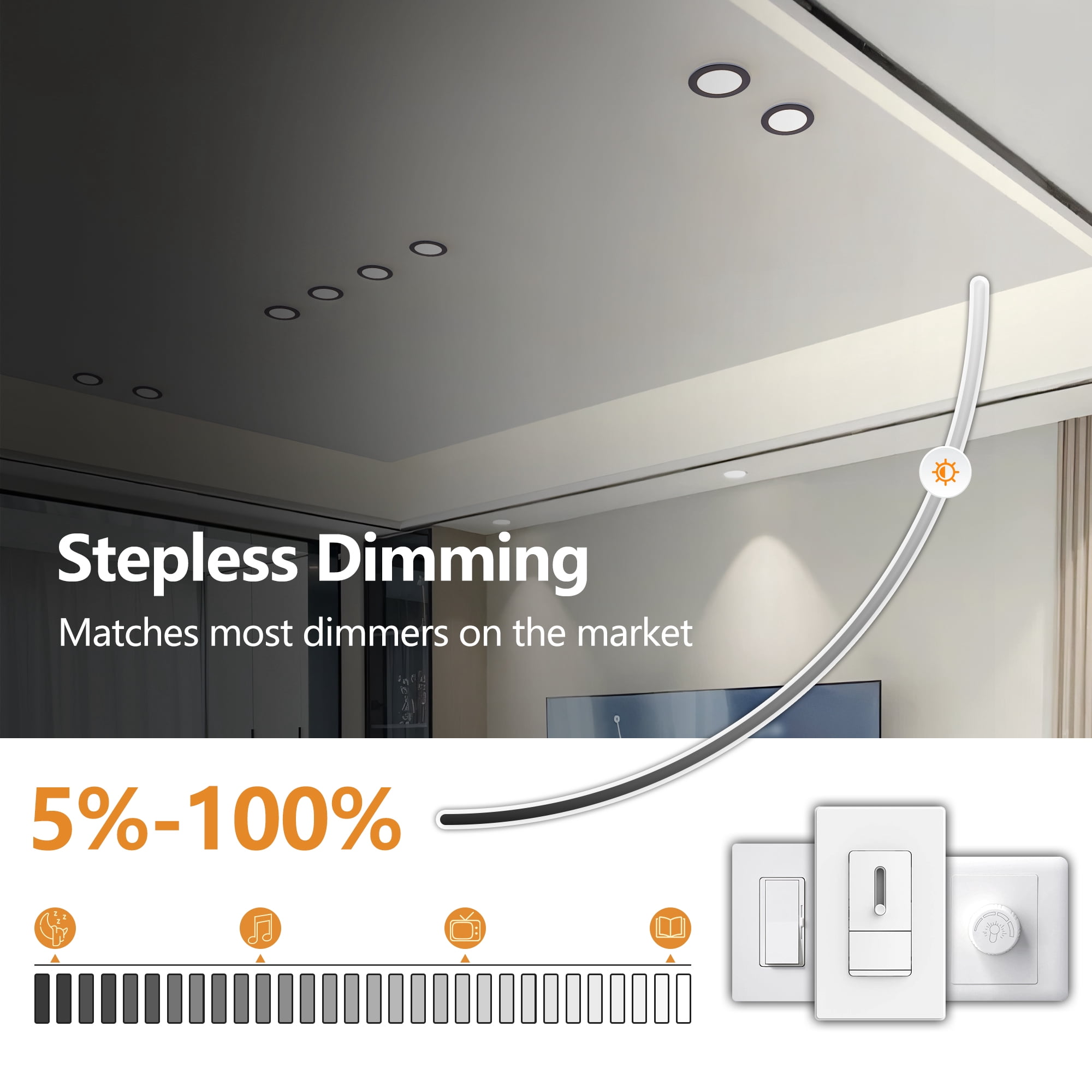 Miniyam 6 Pack 6" Black LED Recessed Light with Night Light, Dimmable, 2000K-5000K 6CCT, 1200LM 12W, Canless for Bedroom/Living Room/Kitchen