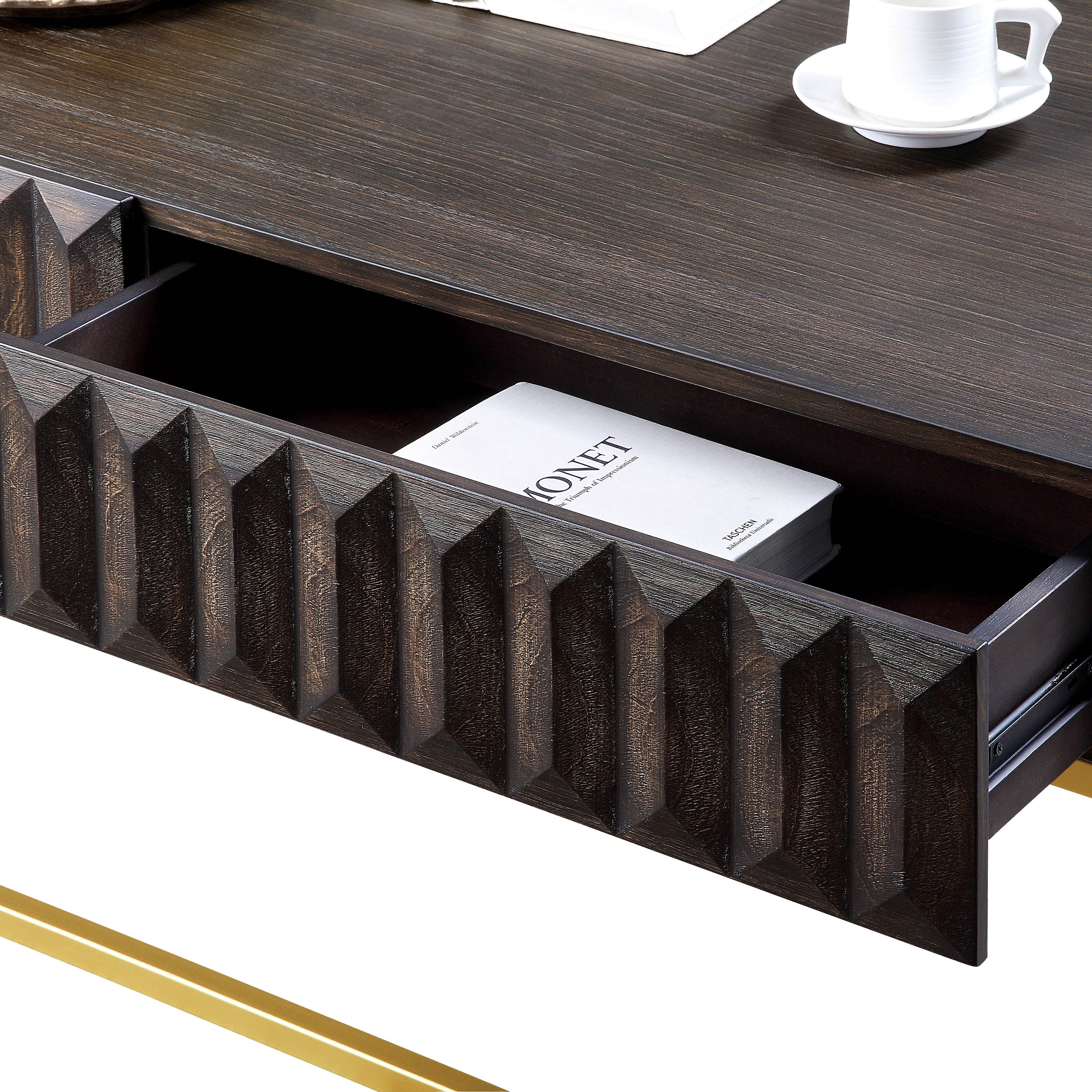 Furniture of America Vayne 2-Drawer Wood Walnut and Gold Coffee Table