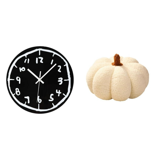 Reloj de pared,Reloj de pared silencioso y decorativo que no hace tictac,Reloj moderno de 12 pulgadas para pared de casa o oficina,sencillo.,Almohadas de calabaza de Halloween,Almohadas de