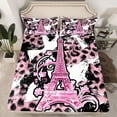 thumbnail image 2 of Homewish Pink Eiffel Tower Twin Sheet Sets for Girls, Fashion Leopard Cheetah Print Twin Fitted Sheet, Anniversary Flat Sheet, Luxury Bedroom Decor, 3pcs, 2 of 7