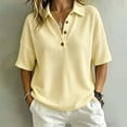 thumbnail image 1 of BODOAO Women's 2026 Short Sleeve V Neck Shirt, Collared Button Down Summer Tee Top, Business Casual Lightweight Blouse for Office Work, Travel and Daily Outfits Yellow 3XL, 1 of 2